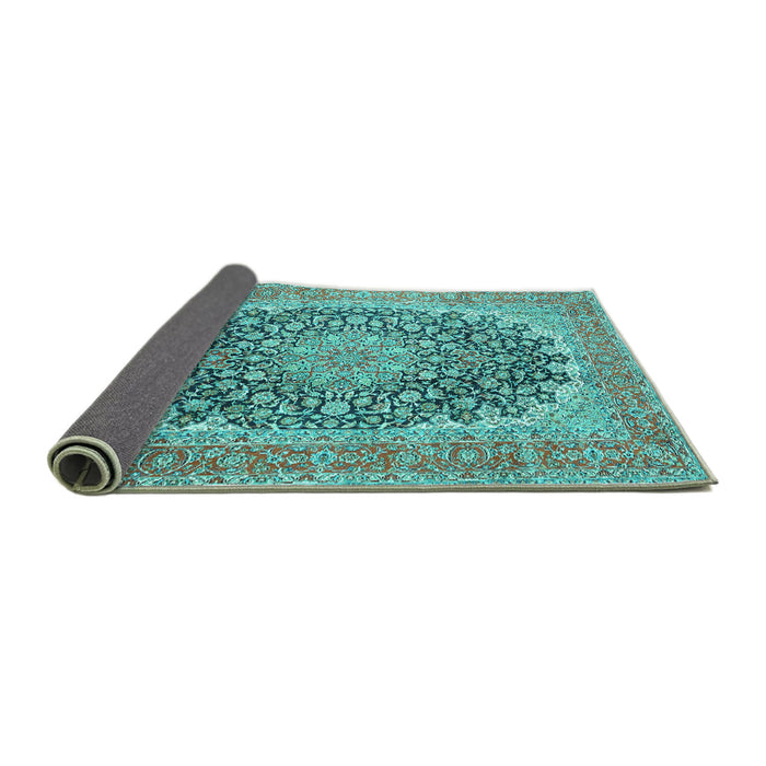 Sideview of Medallion Turquoise Traditional Rug, tr4640turq