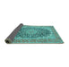 Sideview of Medallion Turquoise Traditional Rug, tr4640turq