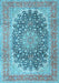 Machine Washable Medallion Light Blue Traditional Rug, wshtr4640lblu