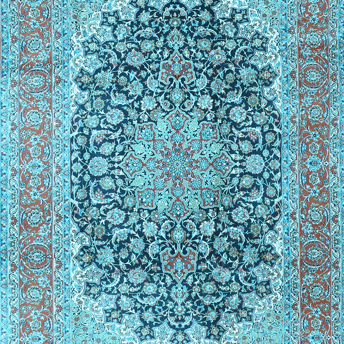 Machine Washable Medallion Light Blue Traditional Rug, wshtr4640lblu