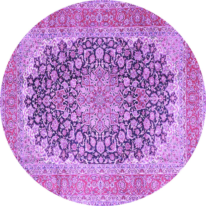 Round Machine Washable Medallion Purple Traditional Area Rugs, wshtr4640pur