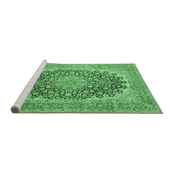 Sideview of Machine Washable Medallion Emerald Green Traditional Area Rugs, wshtr4640emgrn