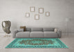 Machine Washable Medallion Turquoise Traditional Area Rugs in a Living Room,, wshtr4641turq