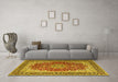 Machine Washable Medallion Yellow Traditional Rug in a Living Room, wshtr4641yw