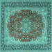 Square Machine Washable Medallion Turquoise Traditional Area Rugs, wshtr4641turq