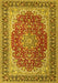 Machine Washable Medallion Yellow Traditional Rug, wshtr4641yw