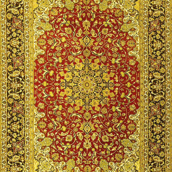 Machine Washable Medallion Yellow Traditional Rug, wshtr4641yw