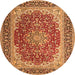 Square Medallion Orange Traditional Rug, tr4641org