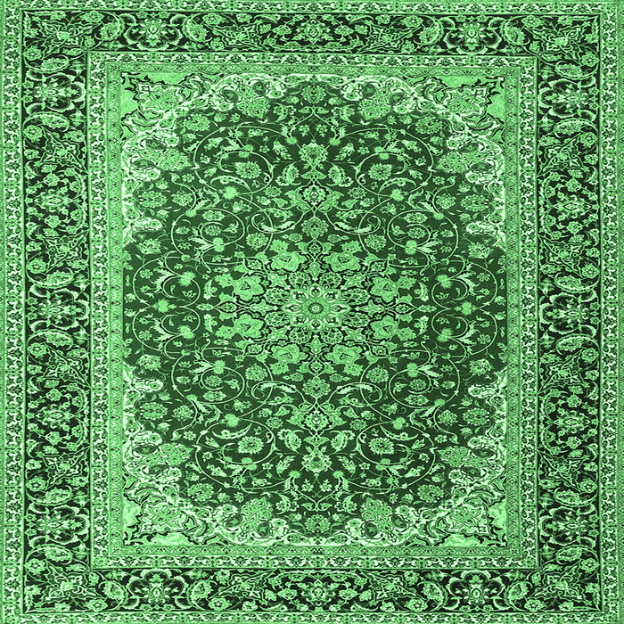 Square Machine Washable Medallion Emerald Green Traditional Area Rugs, wshtr4641emgrn