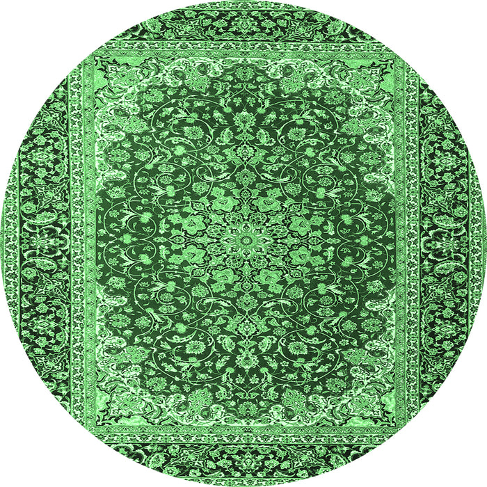 Round Machine Washable Medallion Emerald Green Traditional Area Rugs, wshtr4641emgrn