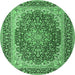 Round Machine Washable Medallion Emerald Green Traditional Area Rugs, wshtr4641emgrn