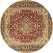 Round Machine Washable Medallion Brown Traditional Rug, wshtr4641brn