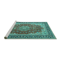Sideview of Machine Washable Medallion Turquoise Traditional Area Rugs, wshtr4641turq