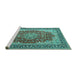 Sideview of Machine Washable Medallion Turquoise Traditional Area Rugs, wshtr4641turq