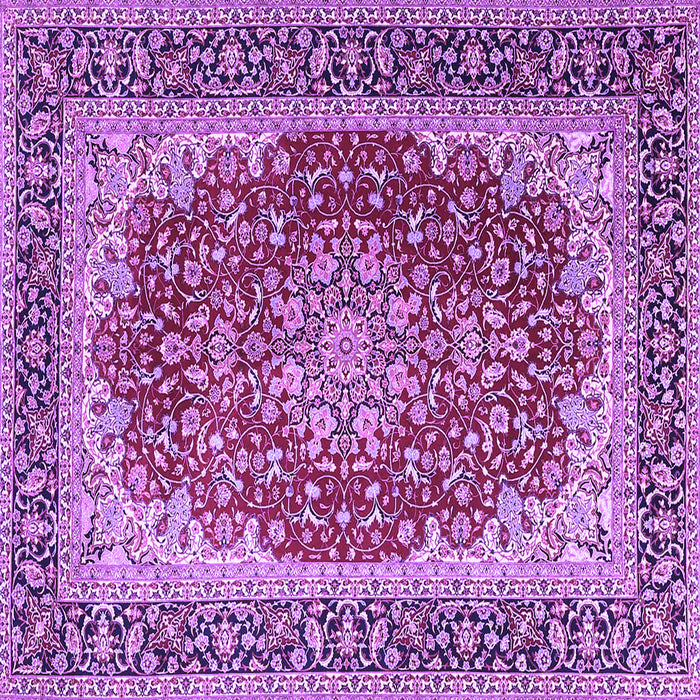 Square Machine Washable Medallion Purple Traditional Area Rugs, wshtr4641pur