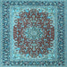 Square Machine Washable Medallion Light Blue Traditional Rug, wshtr4641lblu