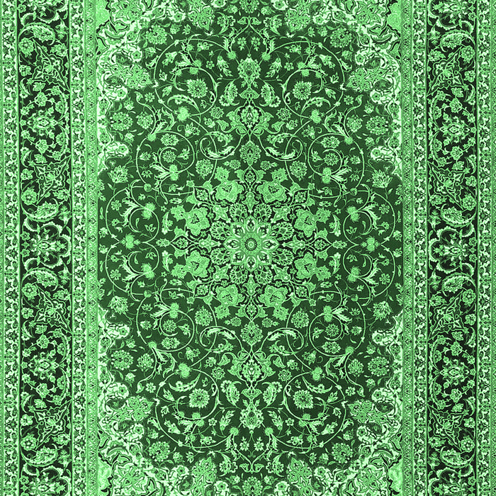 Machine Washable Medallion Emerald Green Traditional Area Rugs, wshtr4641emgrn