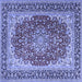 Square Machine Washable Medallion Blue Traditional Rug, wshtr4641blu