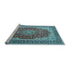 Sideview of Machine Washable Medallion Light Blue Traditional Rug, wshtr4641lblu