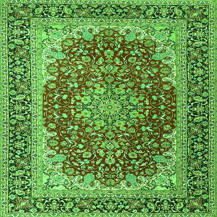 Round Machine Washable Medallion Green Traditional Area Rugs, wshtr4641grn