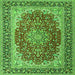 Round Machine Washable Medallion Green Traditional Area Rugs, wshtr4641grn