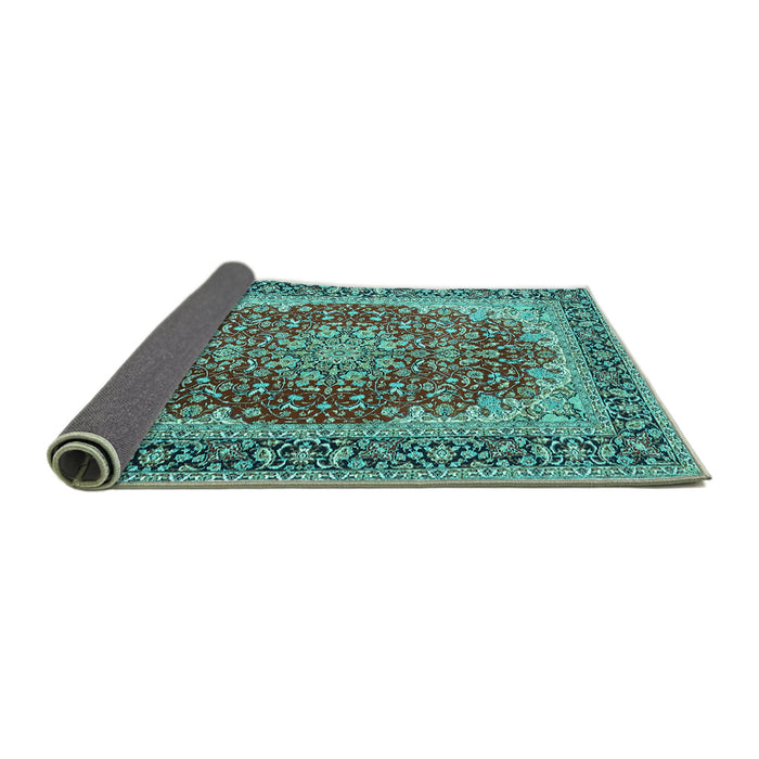 Sideview of Medallion Turquoise Traditional Rug, tr4641turq