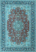 Machine Washable Medallion Light Blue Traditional Rug, wshtr4641lblu