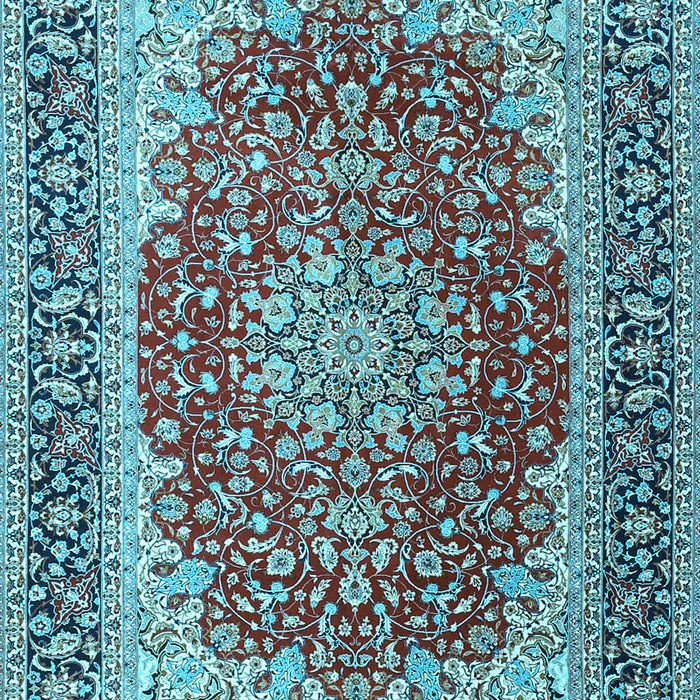 Machine Washable Medallion Light Blue Traditional Rug, wshtr4641lblu