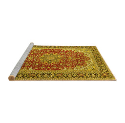 Sideview of Machine Washable Medallion Yellow Traditional Rug, wshtr4641yw