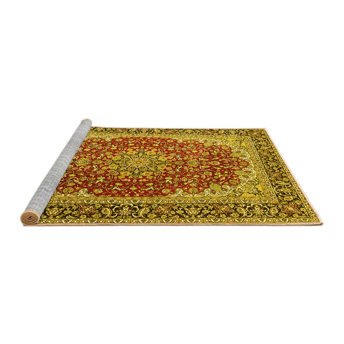 Sideview of Machine Washable Medallion Yellow Traditional Rug, wshtr4641yw