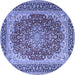 Round Machine Washable Medallion Blue Traditional Rug, wshtr4641blu