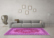 Machine Washable Medallion Pink Traditional Rug in a Living Room, wshtr4641pnk