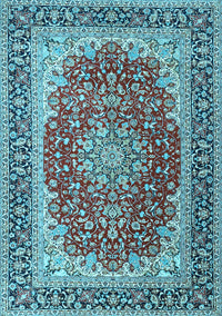 Medallion Light Blue Traditional Rug, tr4641lblu