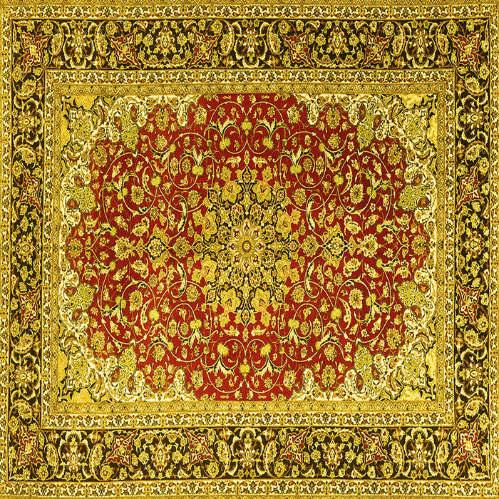 Square Machine Washable Medallion Yellow Traditional Rug, wshtr4641yw
