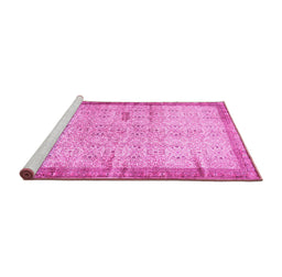 Sideview of Machine Washable Oriental Pink Traditional Rug, wshtr4642pnk