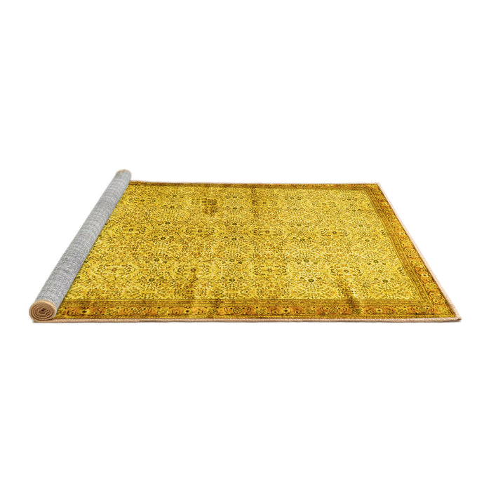 Sideview of Machine Washable Oriental Yellow Traditional Rug, wshtr4642yw