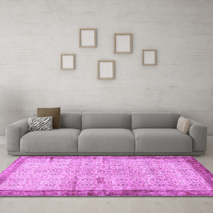 Machine Washable Oriental Purple Traditional Area Rugs in a Living Room, wshtr4642pur