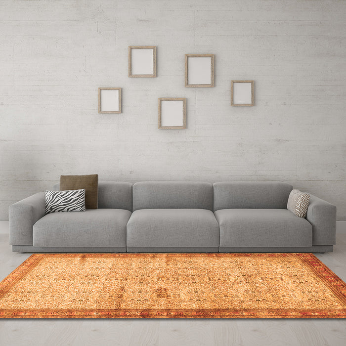 Machine Washable Oriental Orange Traditional Area Rugs in a Living Room, wshtr4642org