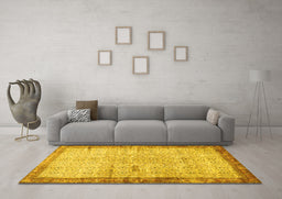Machine Washable Oriental Yellow Traditional Rug in a Living Room, wshtr4642yw