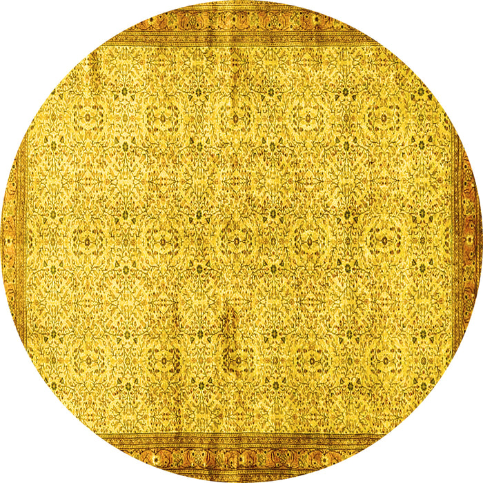 Round Machine Washable Oriental Yellow Traditional Rug, wshtr4642yw