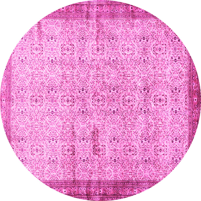 Round Machine Washable Oriental Pink Traditional Rug, wshtr4642pnk