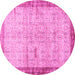 Round Machine Washable Oriental Pink Traditional Rug, wshtr4642pnk