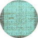 Round Oriental Light Blue Traditional Rug, tr4642lblu