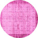 Round Oriental Pink Traditional Rug, tr4642pnk