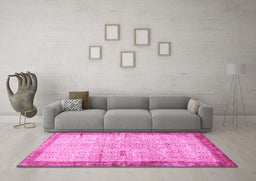 Machine Washable Oriental Pink Traditional Rug in a Living Room, wshtr4642pnk
