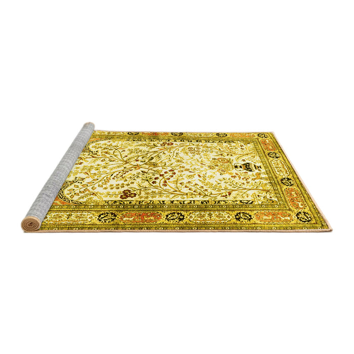 Sideview of Machine Washable Animal Yellow Traditional Rug, wshtr4643yw