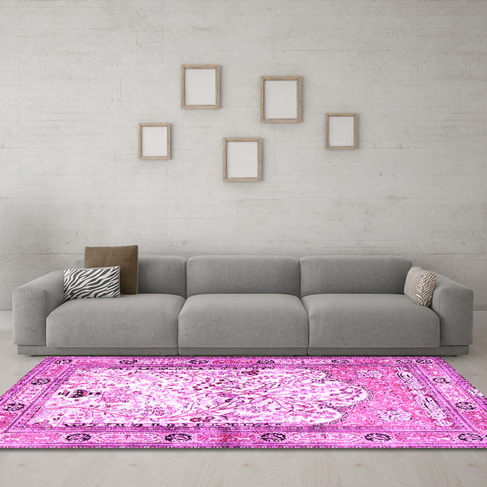 Machine Washable Animal Pink Traditional Rug in a Living Room, wshtr4643pnk