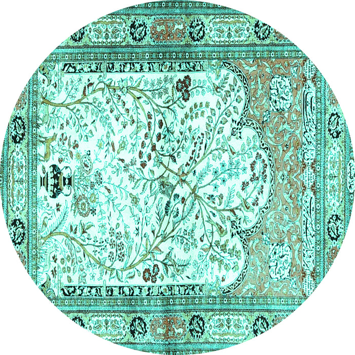 Round Animal Turquoise Traditional Rug, tr4643turq