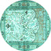 Round Animal Turquoise Traditional Rug, tr4643turq