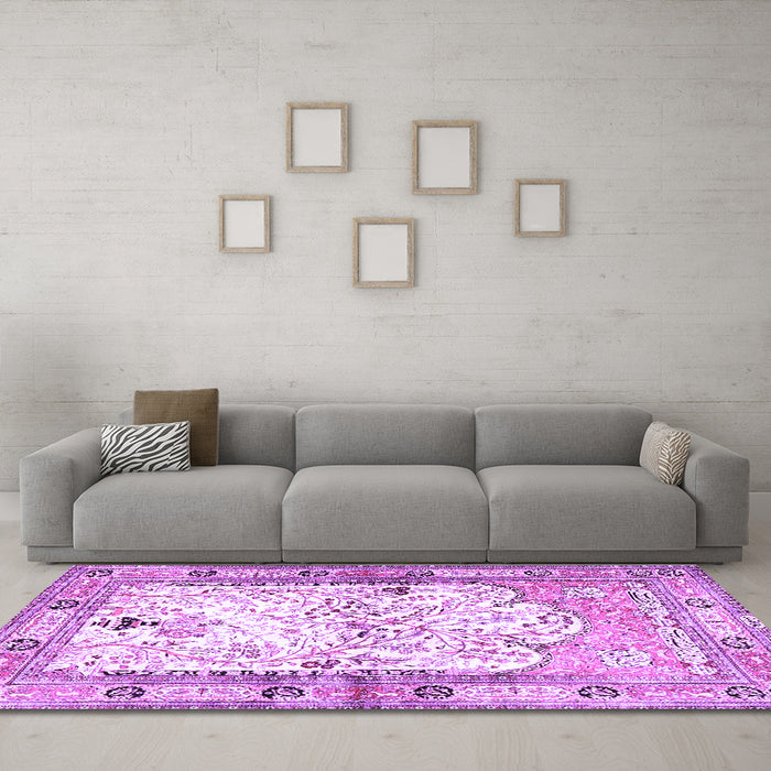 Machine Washable Animal Purple Traditional Area Rugs in a Living Room, wshtr4643pur